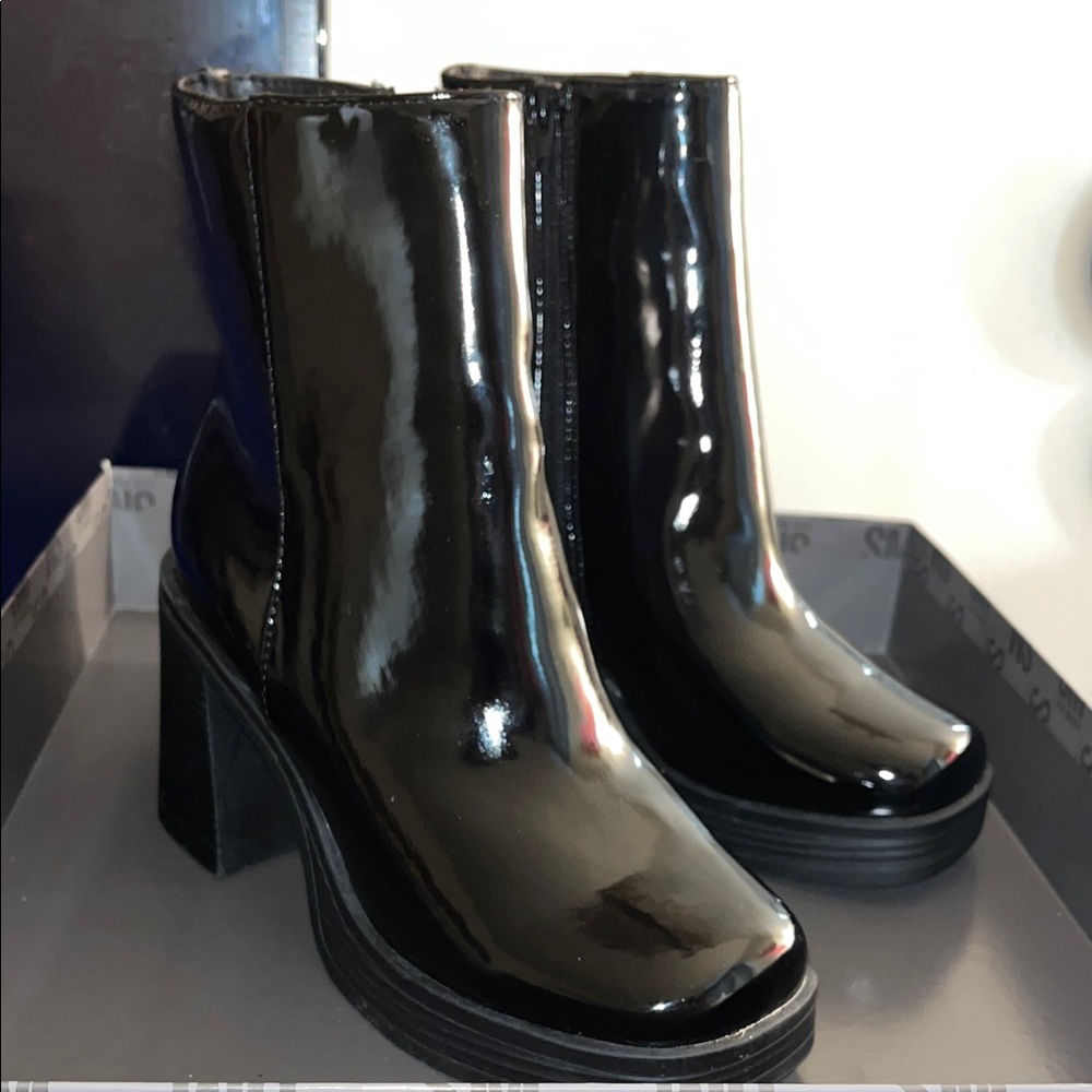 Black Patent Leather Ankle Boots